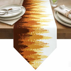 Table Runner 13x36 Inches Long Forest Tree Runner for Table Misty Forest Tree Silhouette Nature Table Runners Cotton Linen Dresser Scarf for Kitchen Holiday Party Home Decor Inndoor Outdoor