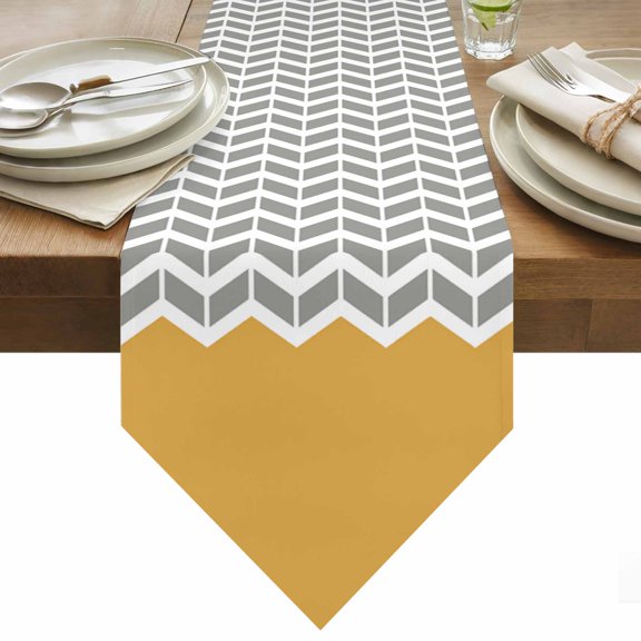 Table Runner 13x36 Inches Long Geometric Chevron Orange Runner for Table White and Gray Stripes Table Runners Cotton Linen Dresser Scarf for Kitchen Holiday Party Home Decor Inndoor Outdoor