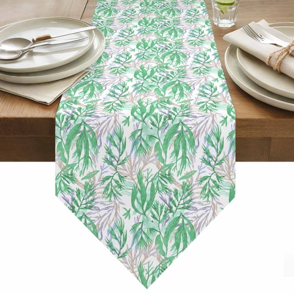 Table Runner 13x36 Inches Long Green Seagrass Runner for Table Ocean Coral Marine Life Table Runners Cotton Linen Dresser Scarf for Kitchen Holiday Party Home Decor Inndoor Outdoor