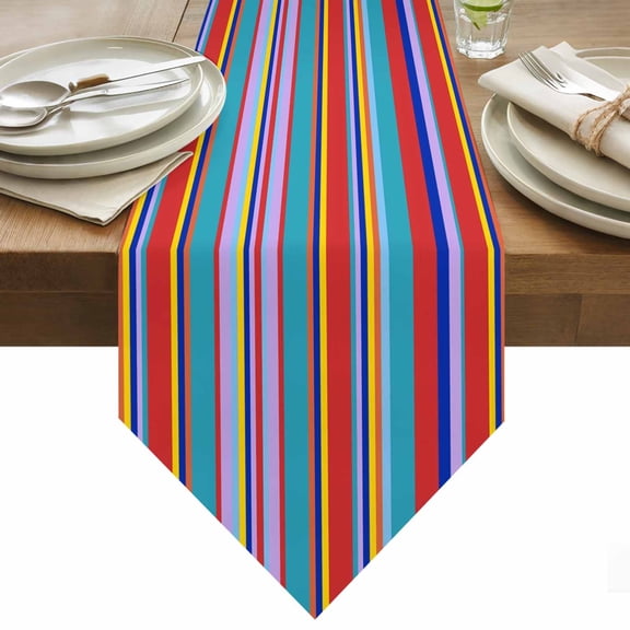 Table Runner 13x36 Inches Long Mexican Serape Colorful Stripes Runner for Table Boho Style Striped Table Runners Cotton Linen Dresser Scarf for Kitchen Holiday Party Home Decor Inndoor Outdoor