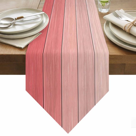Table Runner 13x36 Inches Long Peach Pink Wood Grain Runner for Table Rustic Farmhouse Wooden Board Table Runners Cotton Linen Dresser Scarf for Kitchen Holiday Party Home Decor Inndoor Outdoor