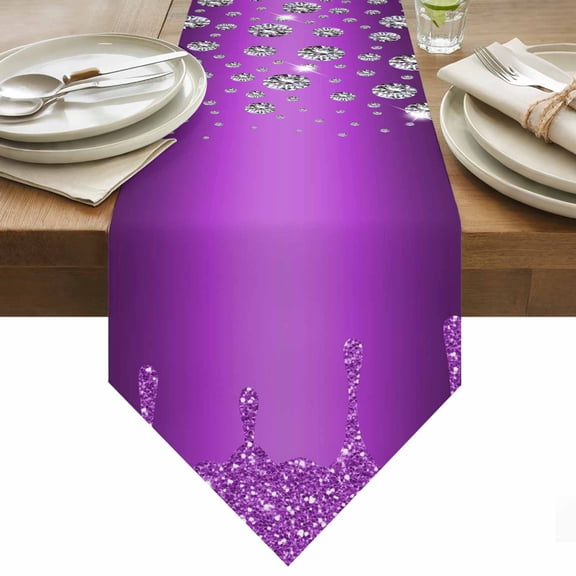 Table Runner 13x36 Inches Long Purple Diamond Runner for Table Luxury Bling Water Drop Table Runners Cotton Linen Dresser Scarf for Kitchen Holiday Party Home Decor Inndoor Outdoor