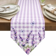 Table Runner 13x36 Inches Long Purple Lavender Flower Runner for Table Butterfly Buffalo Plaid Table Runners Cotton Linen Dresser Scarf for Kitchen Holiday Party Home Decor Inndoor Outdoor
