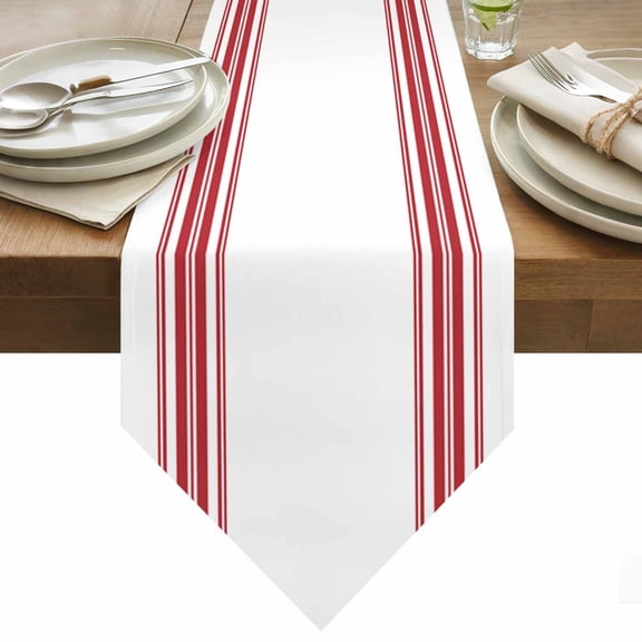 Table Runner 13x36 Inches Long Red Ticking Vertically Stripe Runner for Table Simple Style White Table Runners Cotton Linen Dresser Scarf for Kitchen Holiday Party Home Decor Inndoor Outdoor