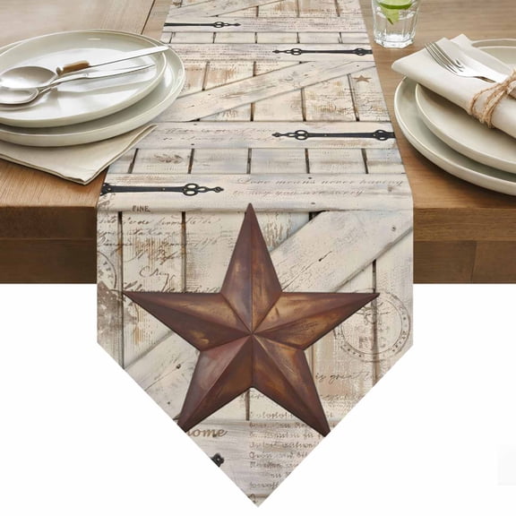 Table Runner 13x36 Inches Long Rusty Barn Star Doors Runner for Table Brown Retro Rustic Walls Table Runners Cotton Linen Dresser Scarf for Kitchen Holiday Party Home Decor Inndoor Outdoor