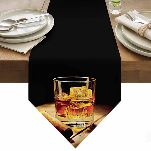 Table Runner 13x36 Inches Long Whisky Glass Runner for Table Wine Cigarettes Wood Table Runners Cotton Linen Dresser Scarf for Kitchen Holiday Party Home Decor Inndoor Outdoor