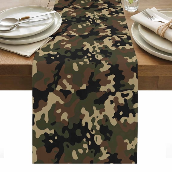 Table Runner 13x36in Inches Long, Abstract Camouflages Texture Linen Washable Dresser Scarf Retro Camo Pattern Kitchen Dinning Tablerunners for Holiday/Party/Wedding/Home Tables Decor