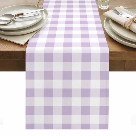 Table Runner 13x36in Inches Long, Lavender Purple Grid Linen Washable Dresser Scarf Farm Pastoral Theme Kitchen Dinning Tablerunners for Holiday/Party/Wedding/Home Tables Decor