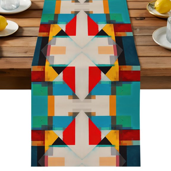 Table Runner 13x36in Long, Color Block Overlay Colorful Linen Washable Dresser Scarf Modern Minimalist Abstract Art Color Kitchen Dinning Tablerunners for Holiday/Party/Wedding/Home Tables Decor