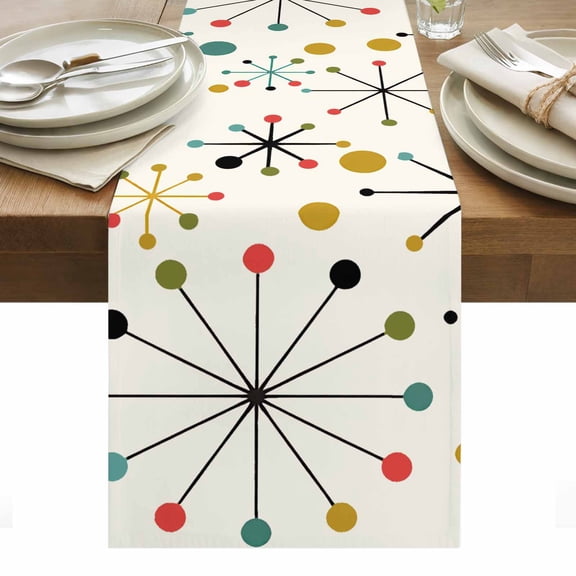 Table Runner 13x36in Long, Mid Century Abstract Geometric Linen Washable Dresser Scarf Modern Colorful Atomic Kitchen Dinning Tablerunners for Holiday/Party/Wedding/Home Tables Decor