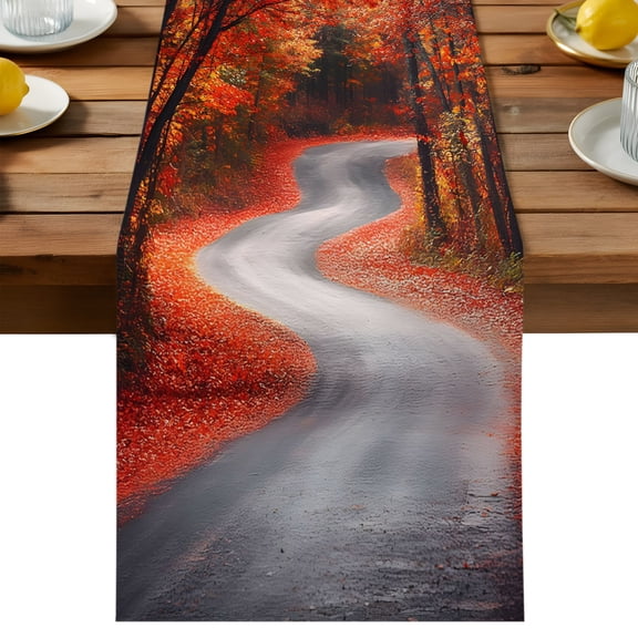 Table Runner 13x36in Long, Rustic Maple Leaf Tree Road Linen Washable Dresser Scarf Watercolor Autumn Leaves Kitchen Dinning Tablerunners for Holiday/Party/Wedding/Home Tables Decor