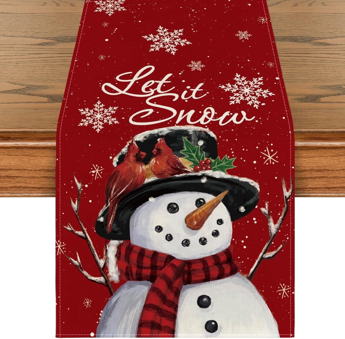 Snow Table Runner Table Runner 13x72 Inch,Red Snowman Let It Snow Winter, Seasonal ...