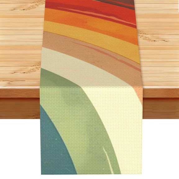 Table Runner 13x72in Linen Look Polyester Rustic Farmhouse Decor For Dining Table Kitchen Coffee Mantel Office Wedding Brown Tie-Dye Background Rainbow Colors (3)