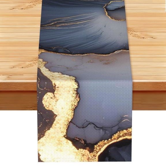Table Runner 13x72in Linen Look Polyester Rustic Farmhouse Decor For Dining Table Kitchen Coffee Mantel Office Wedding Dark Grey And White Gold Marble