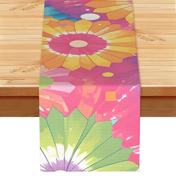 Table Runner 13x72in Linen Look Polyester Rustic Farmhouse Decor For Dining Table Kitchen Coffee Mantel Office Wedding Darkmagenta Tie-Dye Background Rainbow Colors (2)