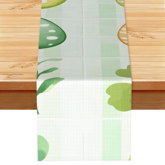 Table Runner 13x72in Linen Look Polyester Rustic Farmhouse Decor For Dining Table Kitchen Coffee Mantel Office Wedding Easter Day Easter Eggs Leaves Watercolor Eggs