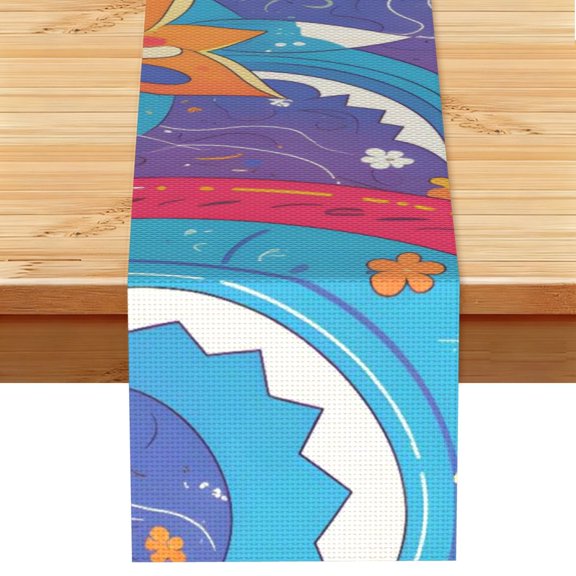Table Runner 13x72in Linen Look Polyester Rustic Farmhouse Decor For Dining Table Kitchen Coffee Mantel Office Wedding Indianred Tie-Dye Background Vibrant Colors And Swirling (2)