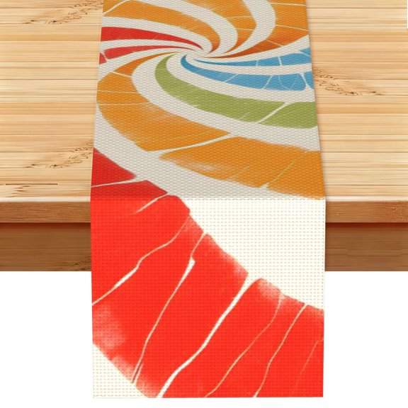 Table Runner 13x72in Linen Look Polyester Rustic Farmhouse Decor For Dining Table Kitchen Coffee Mantel Office Wedding Indianred Tie-Dye Background Vibrant Colors And Swirling (3)