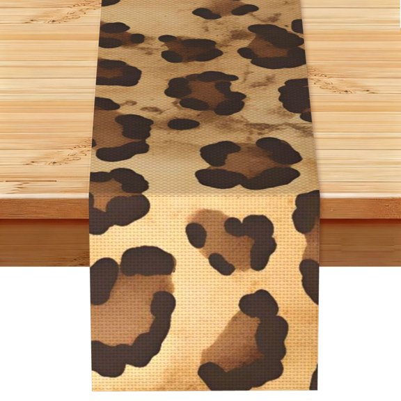 Table Runner 13x72in Linen Look Polyester Rustic Farmhouse Decor For Dining Table Kitchen Coffee Mantel Office Wedding Leopard Skin Print Style Firebrick_4