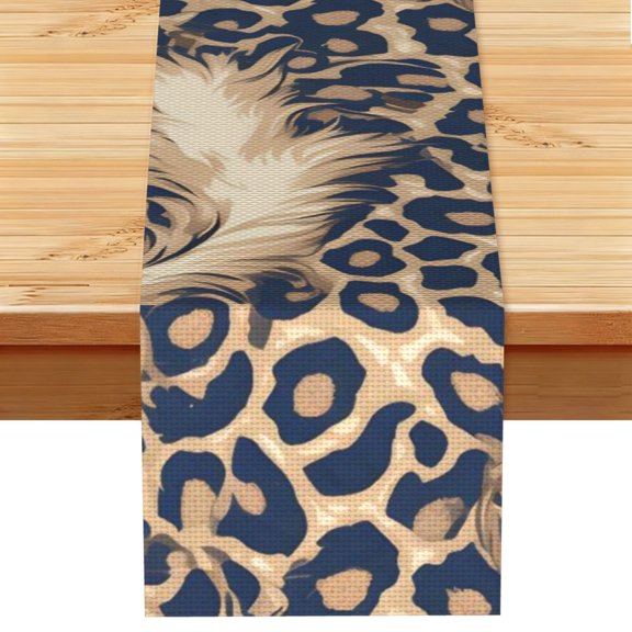 Table Runner 13x72in Linen Look Polyester Rustic Farmhouse Decor For Dining Table Kitchen Coffee Mantel Office Wedding Leopard Skin Print Style Lightskyblue_1