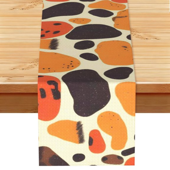 Table Runner 13x72in Linen Look Polyester Rustic Farmhouse Decor For Dining Table Kitchen Coffee Mantel Office Wedding Leopard Skin Print Style Orangered_3