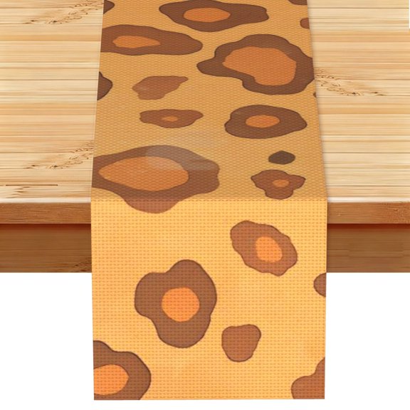 Table Runner 13x72in Linen Look Polyester Rustic Farmhouse Decor For Dining Table Kitchen Coffee Mantel Office Wedding Leopard Skin Print Style Orangered_4