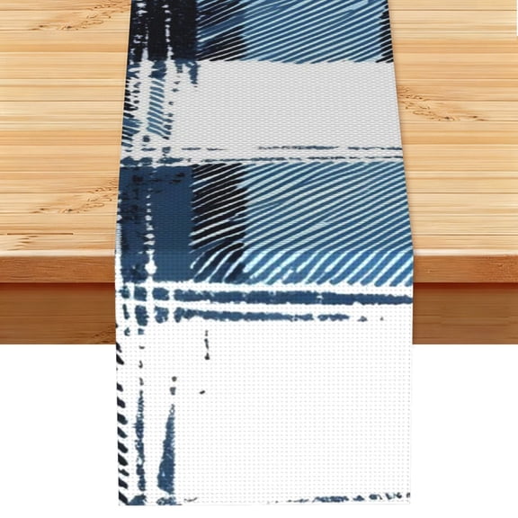 Table Runner 13x72in Linen Look Polyester Rustic Farmhouse Decor For Dining Table Kitchen Coffee Mantel Office Wedding Mediumblue Houndstooth Buffalo Plaid Tartan Check