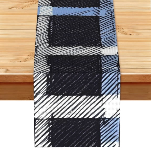 Table Runner 13x72in Linen Look Polyester Rustic Farmhouse Decor For Dining Table Kitchen Coffee Mantel Office Wedding Mediumblue Houndstooth Buffalo Plaid Tartan Check