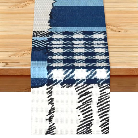Table Runner 13x72in Linen Look Polyester Rustic Farmhouse Decor For Dining Table Kitchen Coffee Mantel Office Wedding Mediumblue Houndstooth Buffalo Plaid Tartan Check