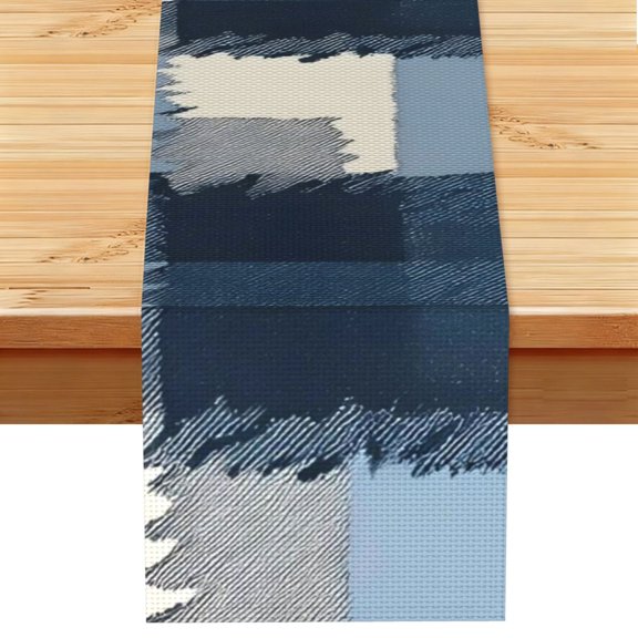 Table Runner 13x72in Linen Look Polyester Rustic Farmhouse Decor For Dining Table Kitchen Coffee Mantel Office Wedding Mediumblue Houndstooth Buffalo Plaid Tartan Check