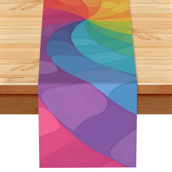 Table Runner 13x72in Linen Look Polyester Rustic Farmhouse Decor For Dining Table Kitchen Coffee Mantel Office Wedding Mediumvioletred Tie Dye Background Rainbow Colors_2
