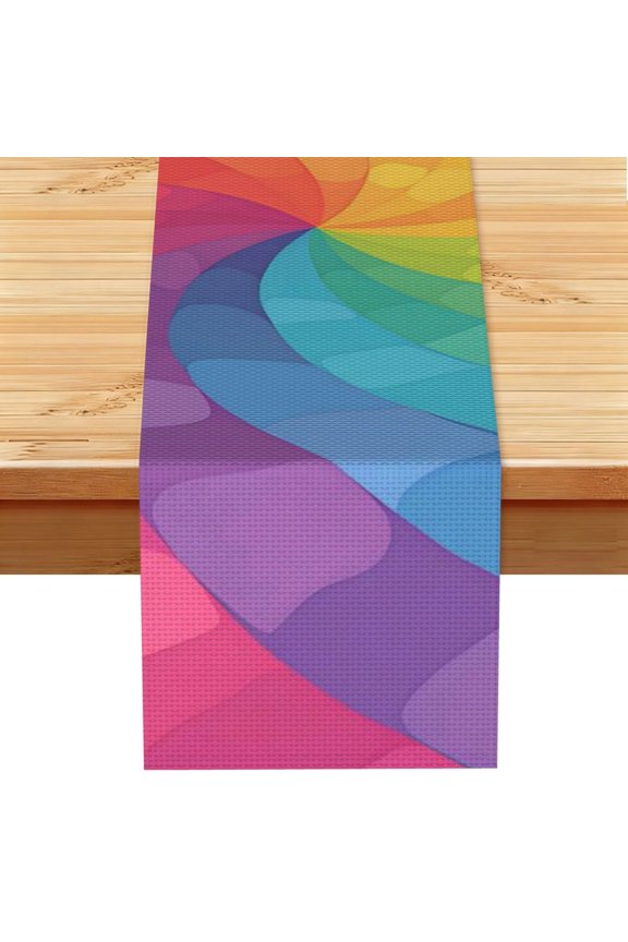 Table Runner 13x72in Linen Look Polyester Rustic Farmhouse Decor For Dining Table Kitchen Coffee Mantel Office Wedding Mediumvioletred Tie Dye Background Rainbow Colors_2