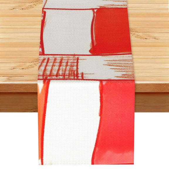 Table Runner 13x72in Linen Look Polyester Rustic Farmhouse Decor For Dining Table Kitchen Coffee Mantel Office Wedding Orangered Houndstooth Checkered Hand-Drawn Sketch_1