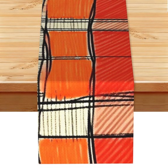 Table Runner 13x72in Linen Look Polyester Rustic Farmhouse Decor For Dining Table Kitchen Coffee Mantel Office Wedding Orangered Houndstooth Checkered Hand-Drawn Sketch_3