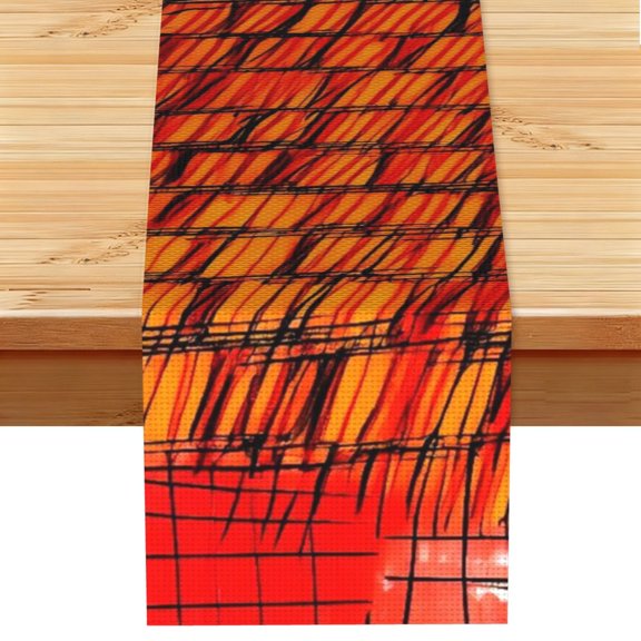 Table Runner 13x72in Linen Look Polyester Rustic Farmhouse Decor For Dining Table Kitchen Coffee Mantel Office Wedding Orangered Houndstooth Checkered Hand-Drawn Sketch_2
