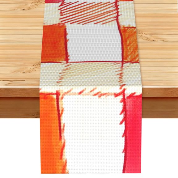Table Runner 13x72in Linen Look Polyester Rustic Farmhouse Decor For Dining Table Kitchen Coffee Mantel Office Wedding Orangered Houndstooth Checkered Hand-Drawn Sketch_4