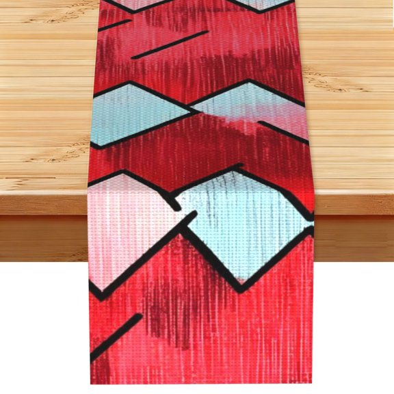 Table Runner 13x72in Linen Look Polyester Rustic Farmhouse Decor For Dining Table Kitchen Coffee Mantel Office Wedding Red Colorful Houndstooth Hand-Drawn Sketch_4