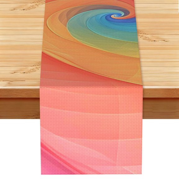 Table Runner 13x72in Linen Look Polyester Rustic Farmhouse Decor For Dining Table Kitchen Coffee Mantel Office Wedding Rosybrown Tie-Dye Background Vibrant Colors And Swirling (2)