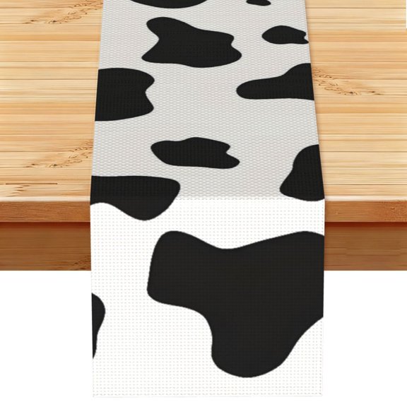Table Runner 13x72in Linen Look Polyester Rustic Farmhouse Decor For Dining Table Kitchen Coffee Mantel Office Wedding Simple Cow Print Pattern, Vector Art Style_1