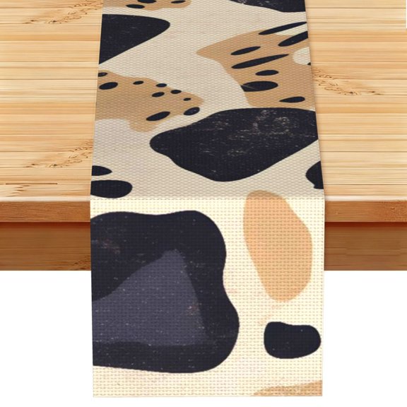 Table Runner 13x72in Linen Look Polyester Rustic Farmhouse Decor For Dining Table Kitchen Coffee Mantel Office Wedding Tiger Skin Print Style Dimgray_4