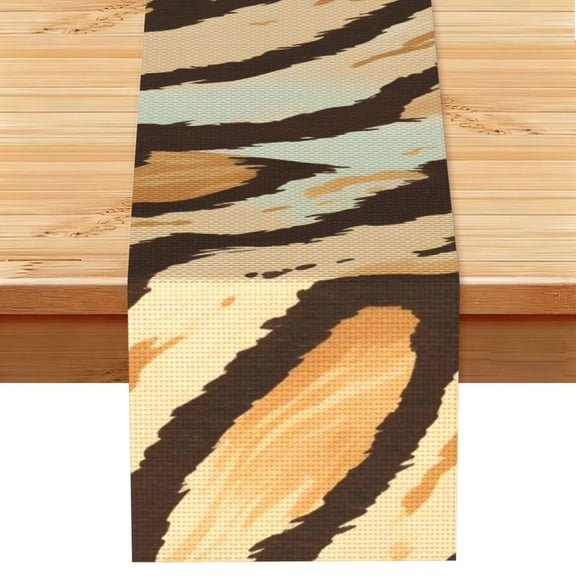 Table Runner 13x72in Linen Look Polyester Rustic Farmhouse Decor For Dining Table Kitchen Coffee Mantel Office Wedding Tiger Skin Print Style Lightgreen_4
