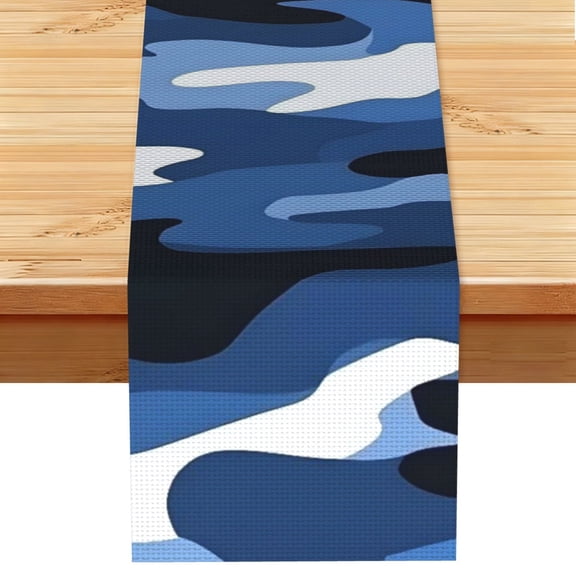 Table Runner 13x72in Linen Look Polyester Rustic Farmhouse Decor For Dining Table Kitchen Coffee Mantel Office Wedding Vector Camouflage Pattern Blue_2