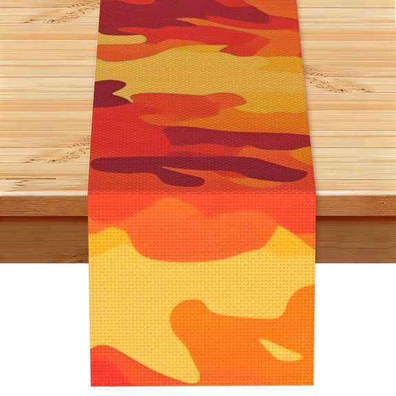 Table Runner 13x72in Linen Look Polyester Rustic Farmhouse Decor For Dining Table Kitchen Coffee Mantel Office Wedding Vector Camouflage Pattern Orange Red_4