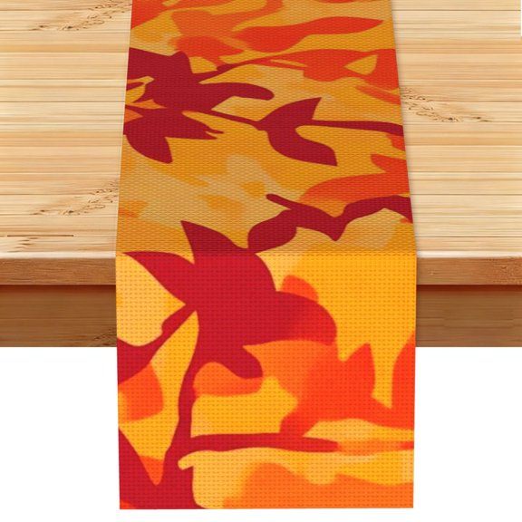 Table Runner 13x72in Linen Look Polyester Rustic Farmhouse Decor For Dining Table Kitchen Coffee Mantel Office Wedding Vector Camouflage Pattern Orange Red_3