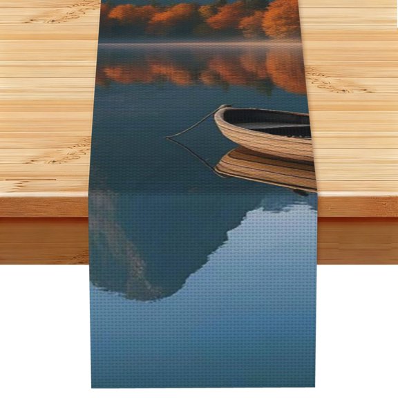 Table Runner 13x72in Linen Look Polyester Rustic Farmhouse Decor For Dining Table Kitchen Coffee Mantel Office Wedding Autumn Lake Reflection