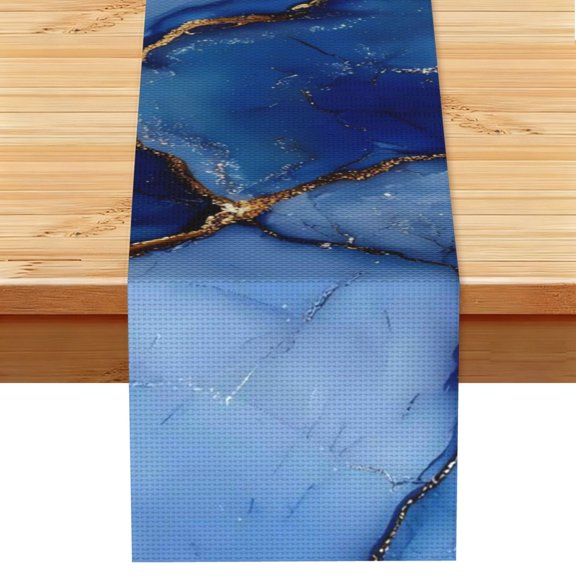 Table Runner 13x72in Linen Look Polyester Rustic Farmhouse Decor For Dining Table Kitchen Coffee Mantel Office Wedding Blue And White Gold Marble