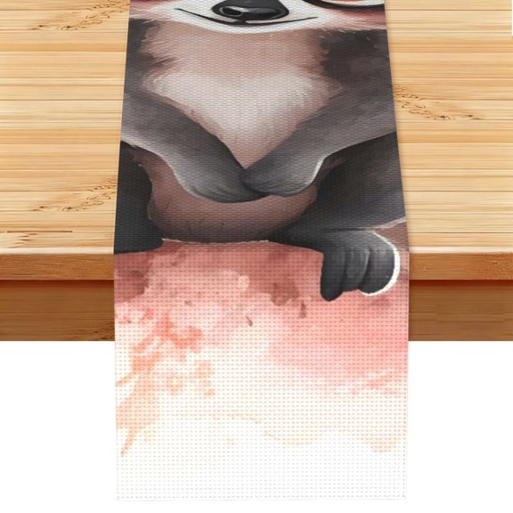 Table Runner 13x72in Linen Look Polyester Rustic Farmhouse Decor For Dining Table Kitchen Coffee Mantel Office Wedding Cartoon Lemur Blush