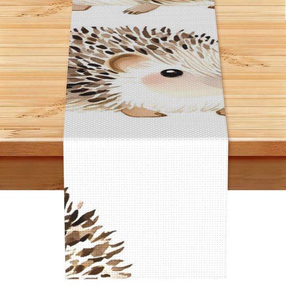 Table Runner 13x72in Linen Look Polyester Rustic Farmhouse Decor For Dining Table Kitchen Coffee Mantel Office Wedding Cute Hedgehog