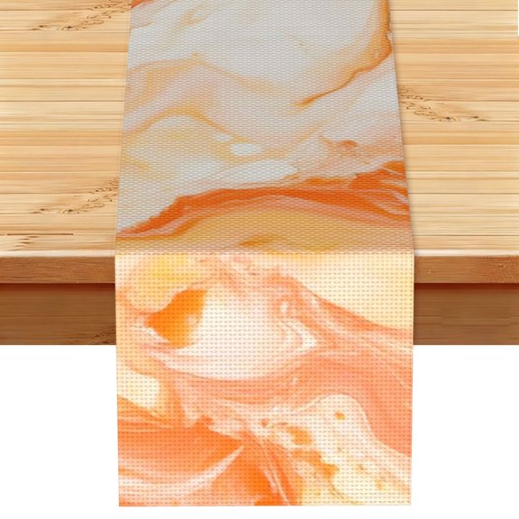 Table Runner 13x72in Linen Look Polyester Rustic Farmhouse Decor For Dining Table Kitchen Coffee Mantel Office Wedding Peachpuff Marble_1