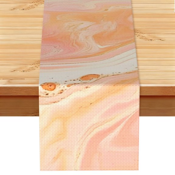 Table Runner 13x72in Linen Look Polyester Rustic Farmhouse Decor For Dining Table Kitchen Coffee Mantel Office Wedding Peachpuff Marble_2
